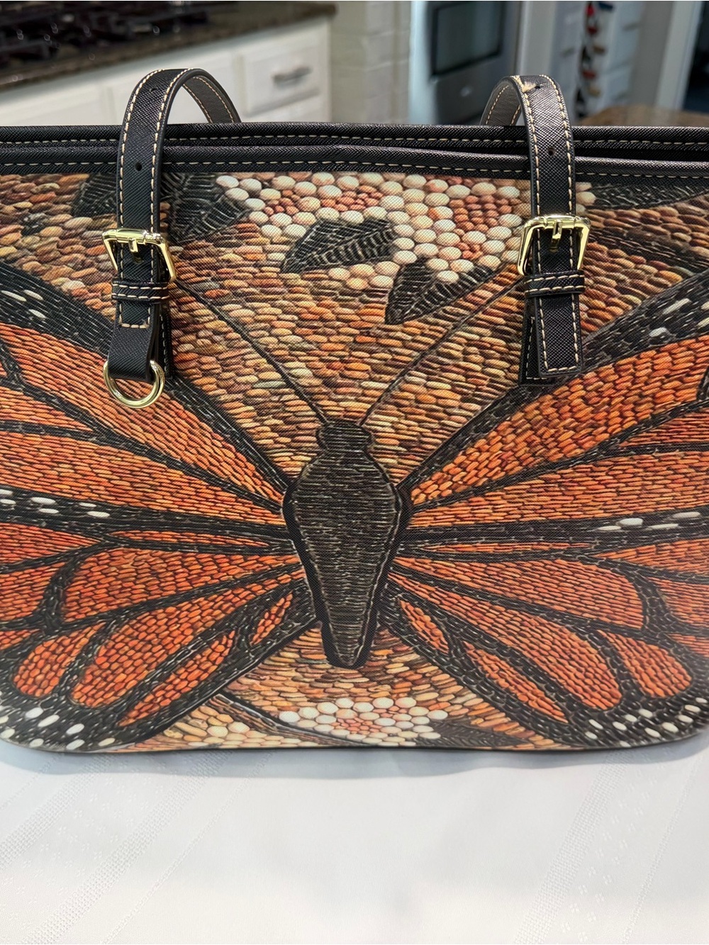 Butterfly-Print Orange Tote Bag - Designer-Inspired